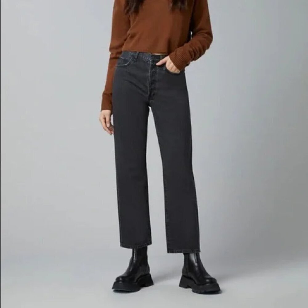 DL1961 High-Rise Straight Jeans in Black Wash